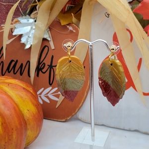 Gold, Green and Burgundy Leaf Dangles